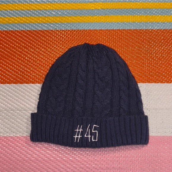 #45 Navy Blue Cable Knit Beanie Hat Cap Boys Kid Size - Picture 1 of 2